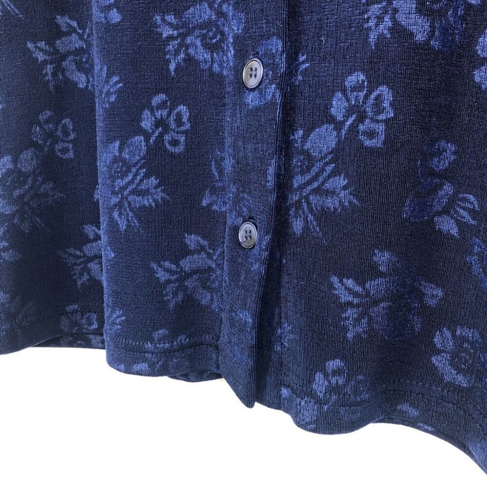 Vintage 80s 90s Navy Blue Floral Crop Top Size M Button Up Short Sleeve Shirt - Picture 3 of 6